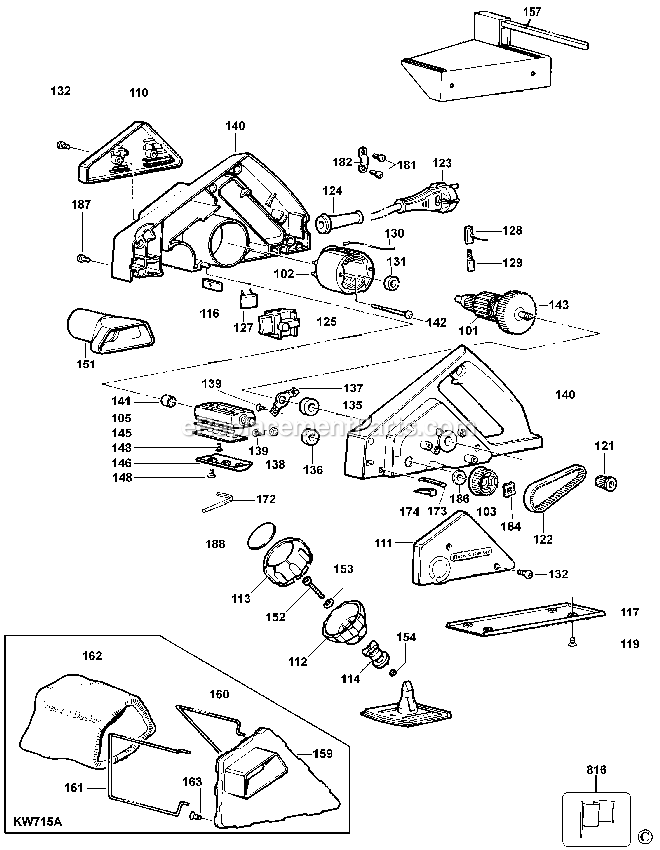 Black and Decker KW715-AR (Type 1) Planer Power Tool Page A Diagram